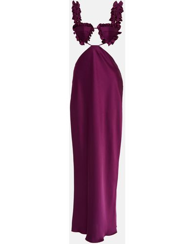 The Attico Amber Cutout Satin Midi Dress - Purple