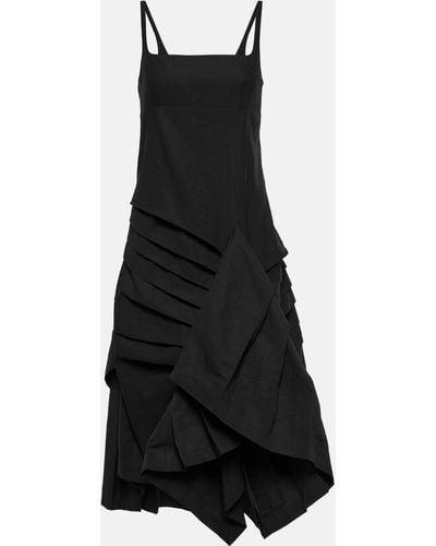 Dries Van Noten Draped Pleated Linen And Cotton Midi Dress - Black
