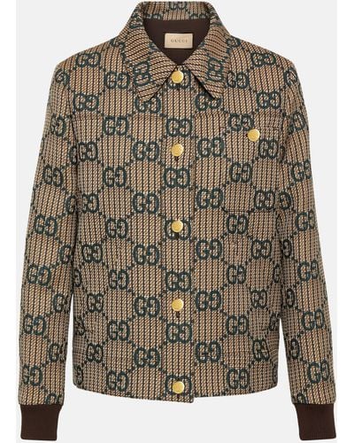 Gucci Monogram-pattern Collar Wool Jacket - Brown