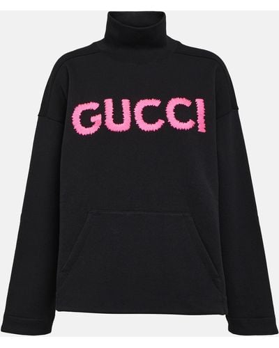 Gucci Logo Cotton Jersey Turtleneck Sweatshirt - Black
