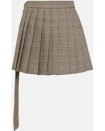 Ami Paris Pleated Houndstooth Virgin Wool Miniskirt - Natural
