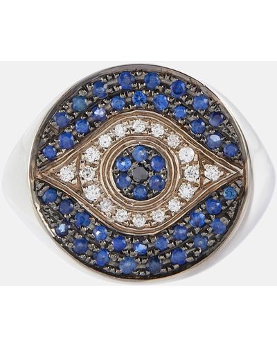 Ileana Makri Dawn Chevalier 18kt Gold Ring With Diamonds And Sapphires - Blue