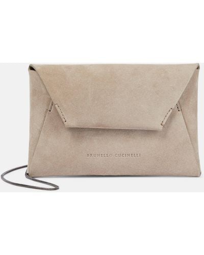 Brunello Cucinelli Mini Suede Crossbody Bag - Natural