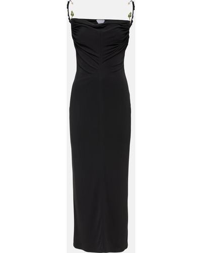 Bottega Veneta Embellished Ruched Crepe Maxi Dress - Black