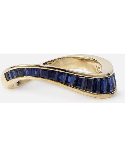 Rainbow K Wave 9kt Gold Ring With Sapphires - Blue