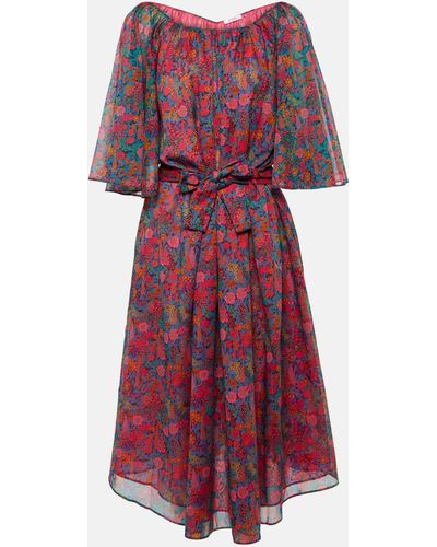Eres Daisy Floral Cotton Midi Dress - Red