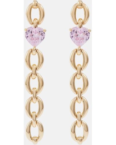 Nadine Aysoy Catena Long Heart 18kt Gold Earrings With Pink Sapphires - Metallic