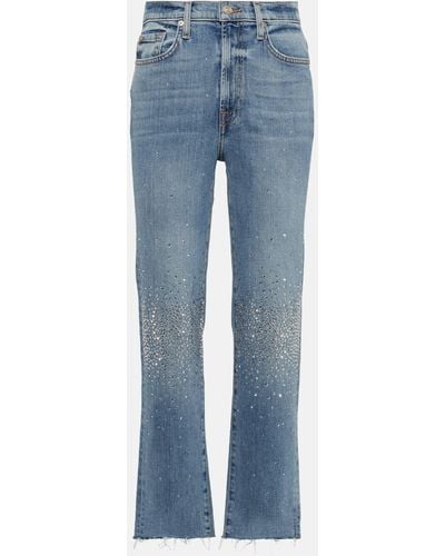7 For All Mankind Logan Embellished Straight Jeans - Blue