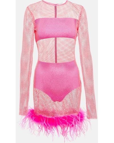 GIUSEPPE DI MORABITO Embellished Feather-trimmed Minidress - Pink