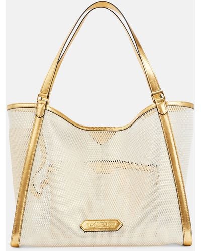 Tom Ford Leather-trimmed Mesh Tote Bag - Natural