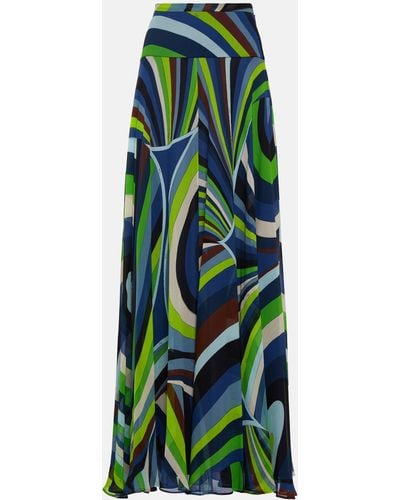 Emilio Pucci Printed Silk Chiffon Maxi Skirt - Green