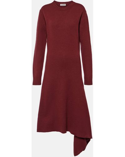 Jil Sander Asymmetric Wool Midi Dress - Red