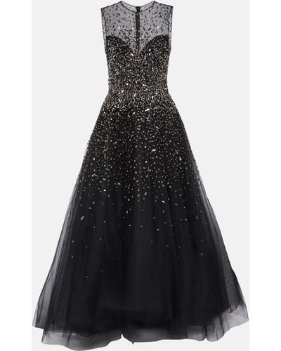 Monique Lhuillier Embellished Tulle Gown - Black