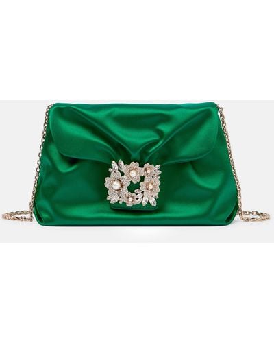 Roger Vivier Bouquet Embellished Satin Shoulder Bag - Green