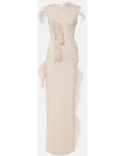 Acne Studios Essica Feather-trimmed Cotton-blend Maxi Dress - White