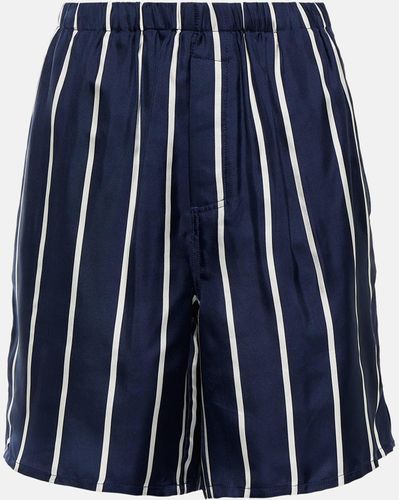 Ami Paris Striped High-rise Silk Shorts - Blue