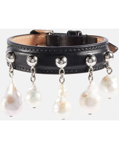 Alaïa Mother-of-pearl Leather Bracelet - Black