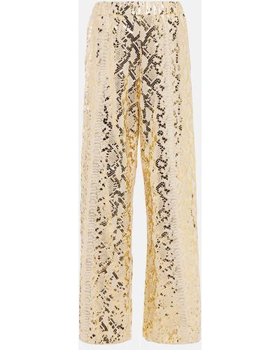 Oséree Metallic Snake-print Wide-leg Pants - Natural