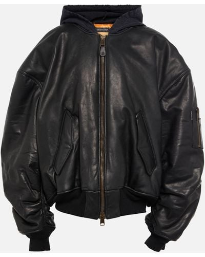 Balenciaga Oversized Leather Bomber Jacket - Black