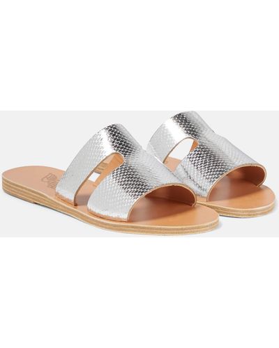 Ancient Greek Sandals Apteros Fish Scale-effect Metallic Leather Sandals - White