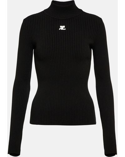Courreges Logo Ribbed-knit Turtleneck Sweater - Black
