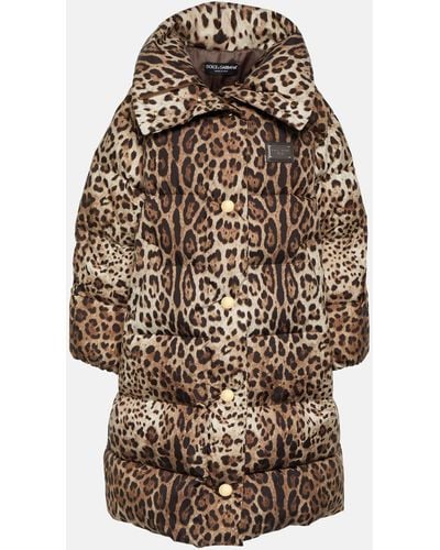 Dolce & Gabbana Leopard-print Puffer Coat - Brown
