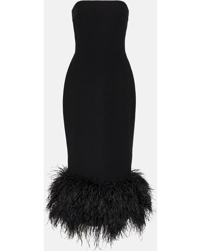 Rasario Feather-trimmed Strapless Crepe Midi Dress - Black