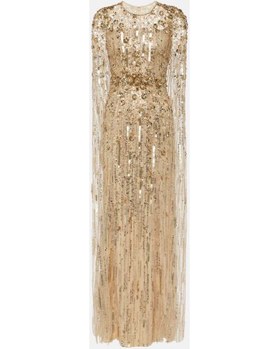 Jenny Packham Caped Sequined Gown - Natural