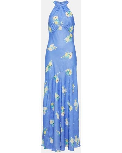 LoveShackFancy Brinda Floral Maxi Dress - Blue