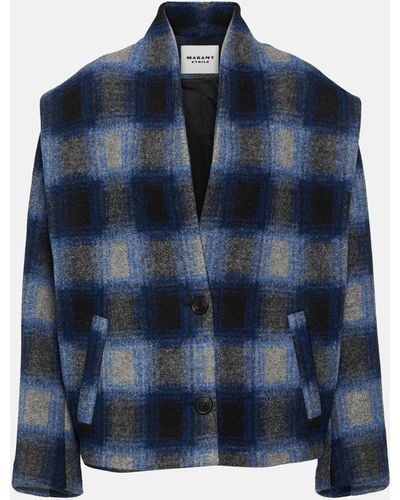Isabel Marant Drogo Cropped Checked Flannel Jacket - Blue