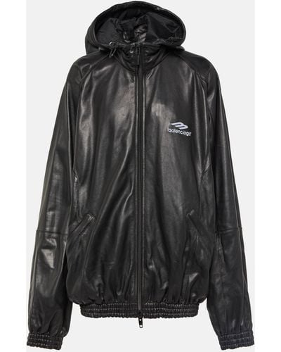 Balenciaga 3b Sports Icon Leather Track Jacket - Black