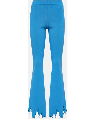 JW Anderson Ribbed-knit Distressed Slim Pants - Blue