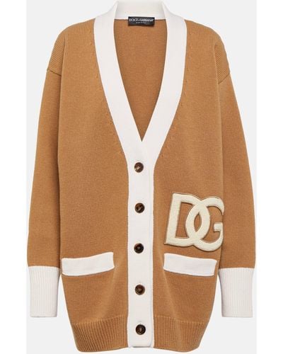 Dolce & Gabbana Logo Oversized Wool Cardigan - Brown