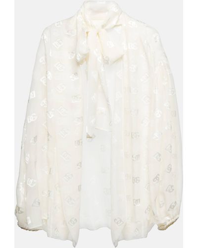 Dolce & Gabbana Tie-neck Silk-blend Satin Blouse - White