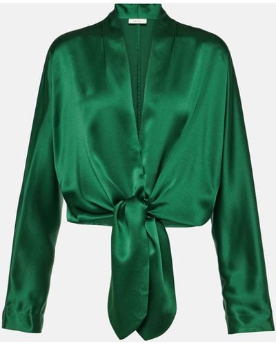 The Sei Tie-front Silk Satin Blouse - Green