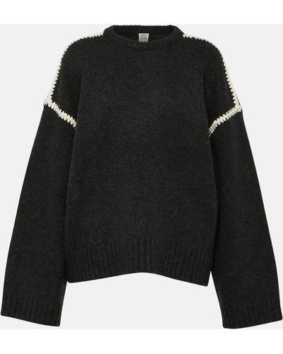 Totême Embroidered Wool And Cashmere Sweater - Black