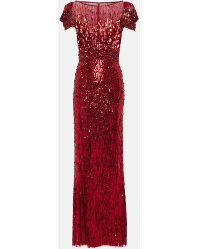 Jenny Packham Sungem Sequined Gown - Red