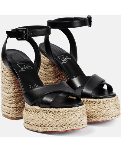 Christian Louboutin Leather And Jute Platform Sandals - Black