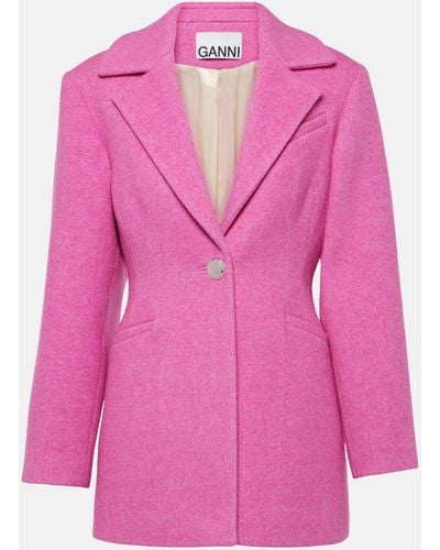 Ganni Wool-Blend Blazer - Pink
