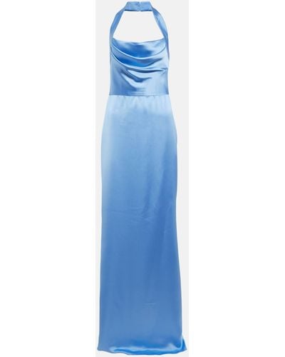 Rasario Draped Halterneck Satin Gown - Blue