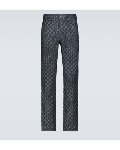 Gucci GG-jacquard Straight-leg Jeans - Blue