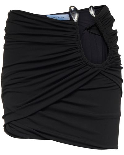 Mugler Ring-detail Ruched Jersey Miniskirt - Black