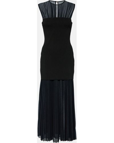 Proenza Schouler Niki Pleated Sheer Jersey Midi Dress - Black