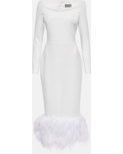 Rasario Feather-trimmed Crepe Midi Dress - White