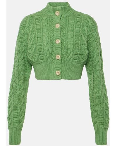 Emilia Wickstead Aleph Cropped Cable-knit Wool Cardigan - Green