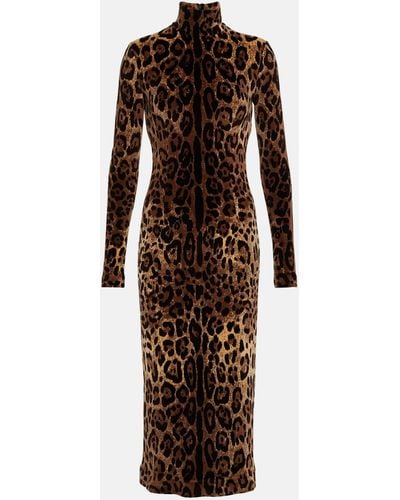 Dolce & Gabbana Leo Print Dress - Brown