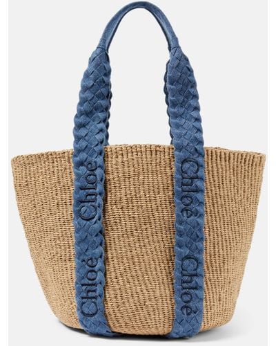 Chloé Neutral Woody Basket Large Tote Bag - Blue
