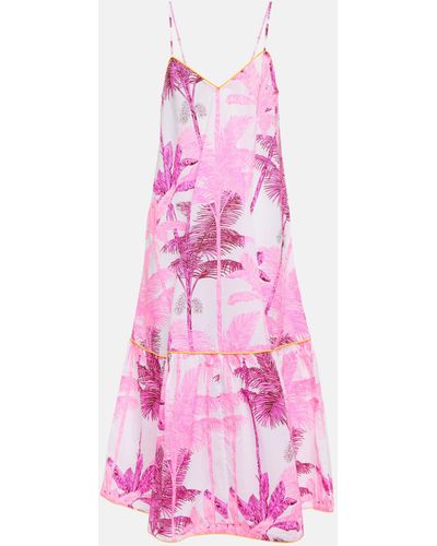Juliet Dunn Printed Cotton Slip Midi Dress - Pink