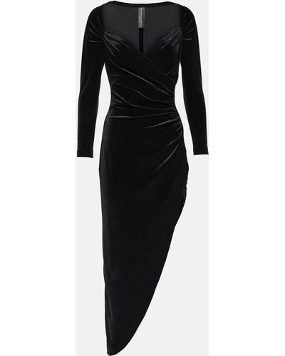 Norma Kamali Ruched Stretch-velvet Midi Dress - Black