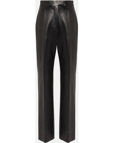 Alexander McQueen High-rise Leather Straight Pants - Black